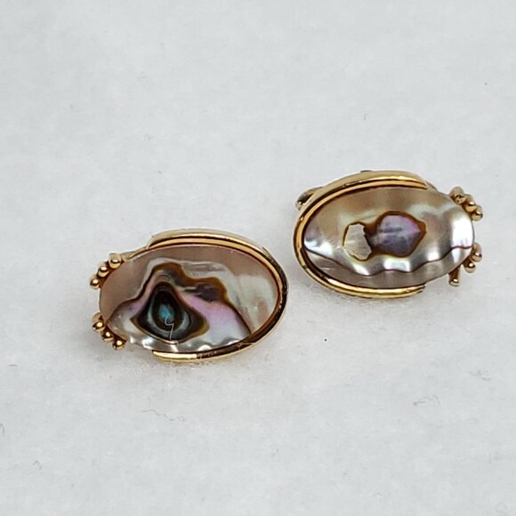 Estate Other - Vintage Abalone Cufflinks Gold Tone Oval Mother Of Pearl